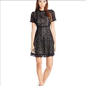 Black lace fit-n-flare dress with sleeve size 4